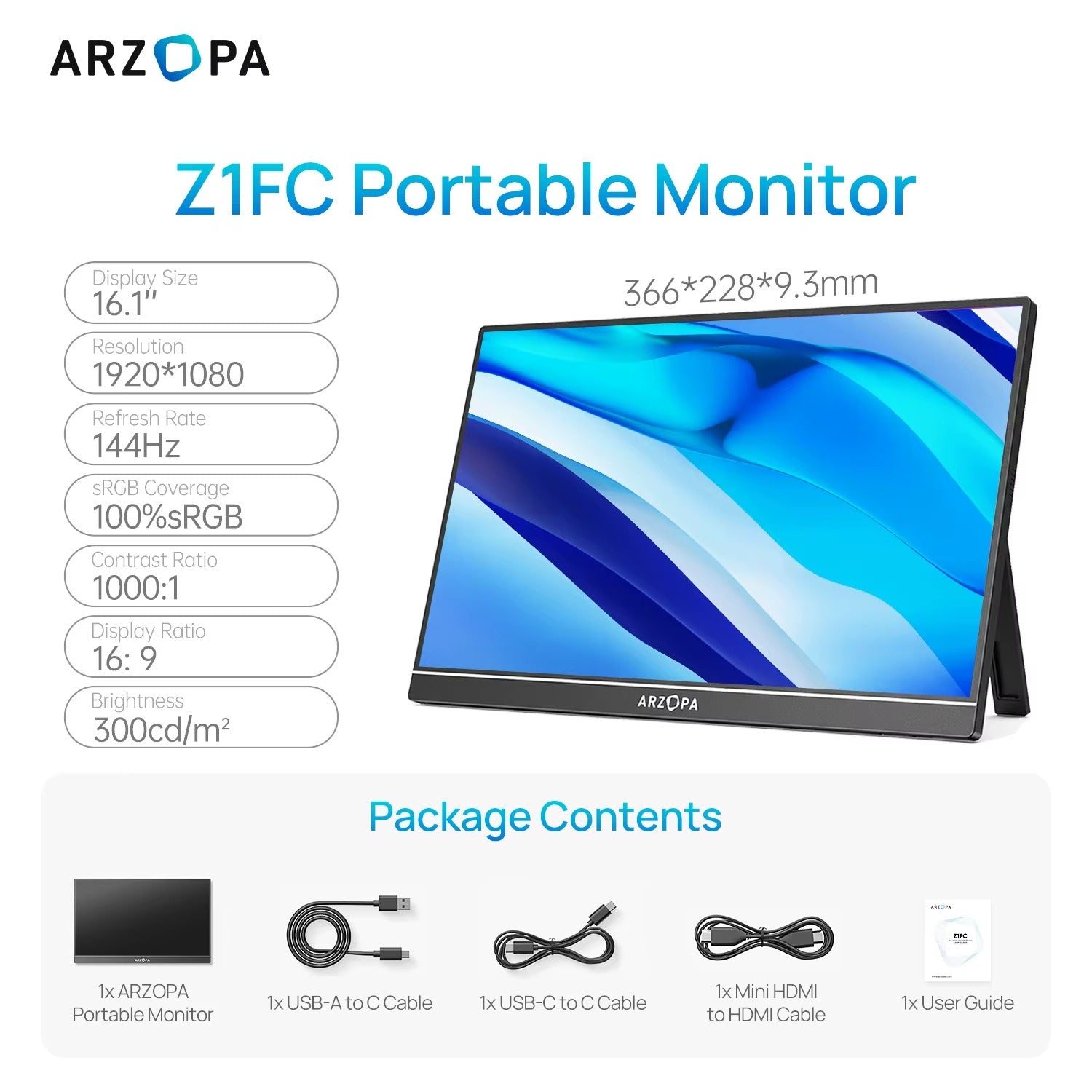 Moniteur portable 16,1" 144 Hz – Écran FHD 100% sRGB USB-C pour ordinateur portable, PS5, Steam Deck et Nintendo Switch | ZAIYNE