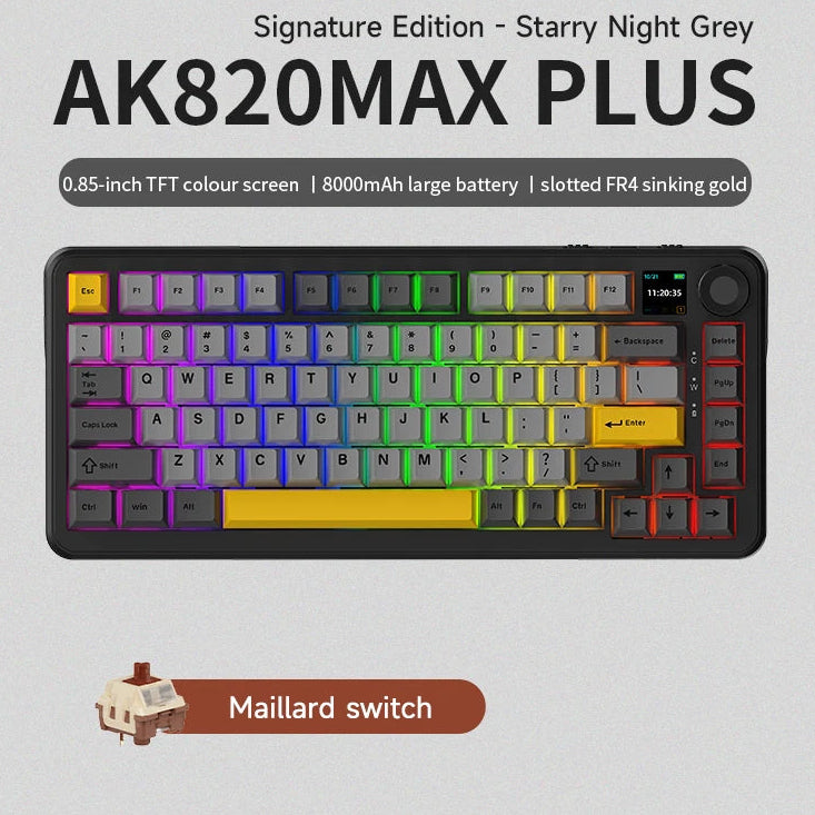 ZAIYNE AK820 MAX+ Pro – Bezprzewodowa mechaniczna klawiatura RGB | Ekran TFT | 8000mAh