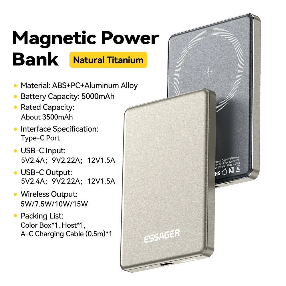 Batterie Externe Magnétique sans Fil 5000 mAh | Chargeur Portable Fin – ZAIYNE