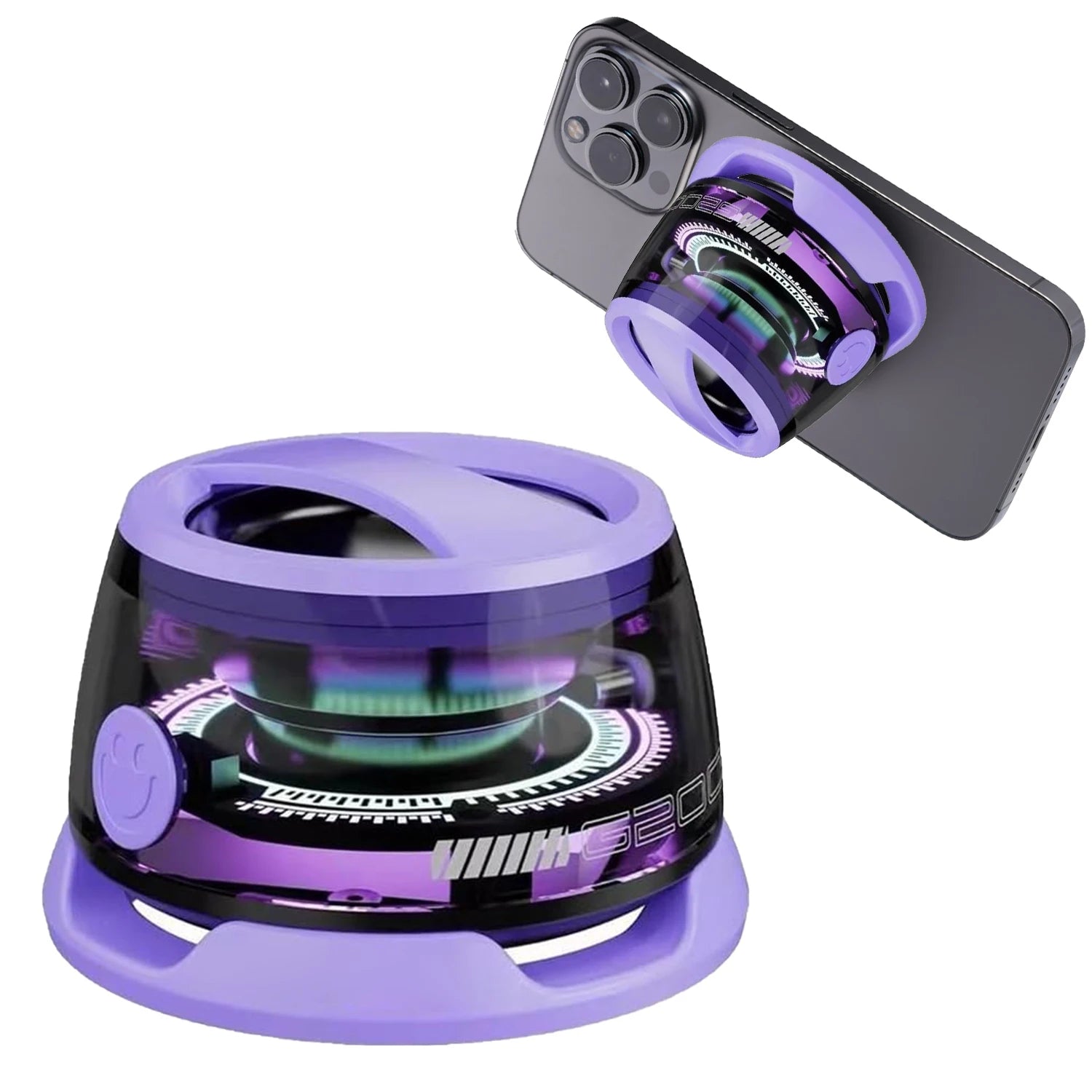 Mini-enceinte Bluetooth RVB G200 – Basses magnétiques, 7h d'autonomie, support de téléphone