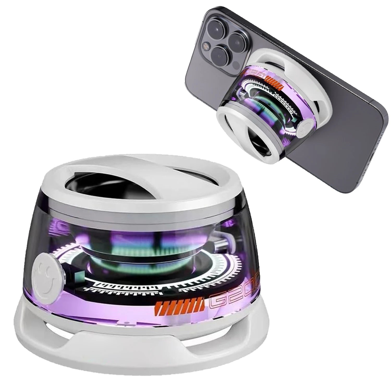 Mini-enceinte Bluetooth RVB G200 – Basses magnétiques, 7h d'autonomie, support de téléphone