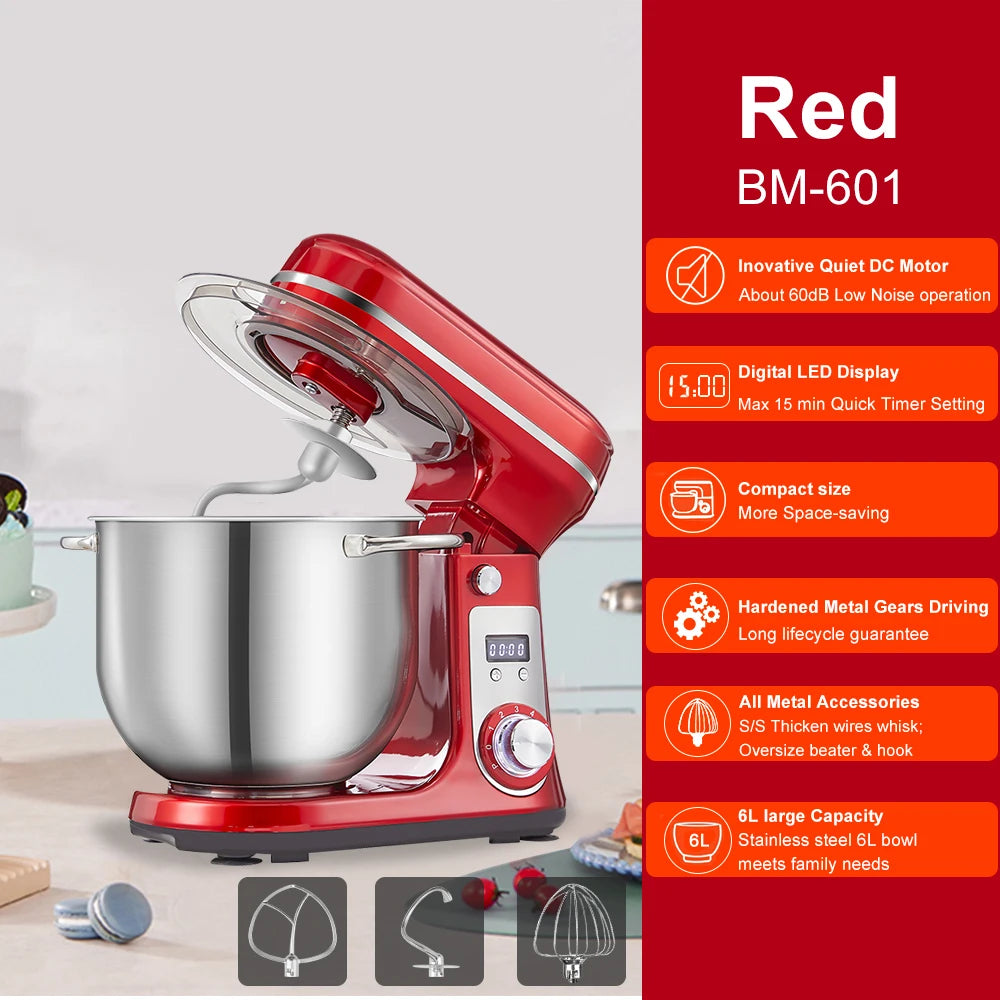 Robot pâtissier BioloMix 1200W avec bol en acier inoxydable de 6L – Prise UE