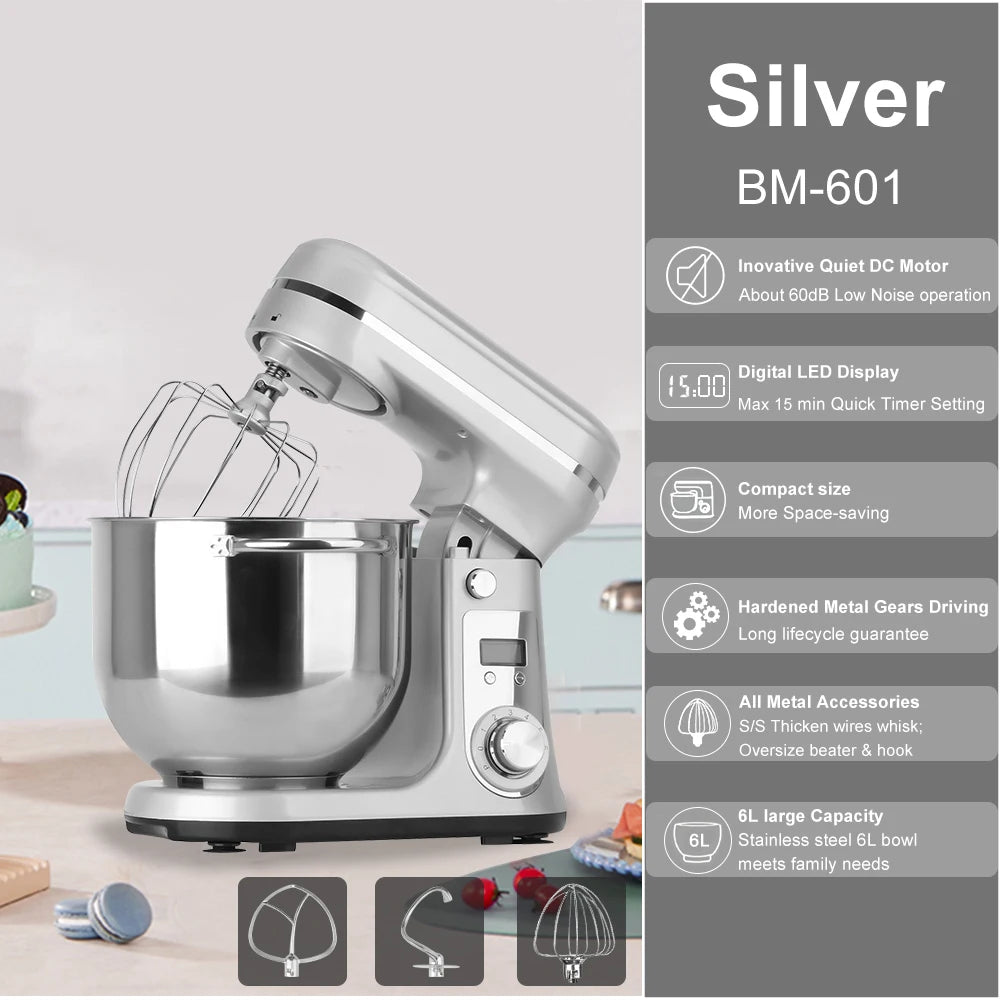 Robot pâtissier BioloMix 1200W avec bol en acier inoxydable de 6L – Prise UE