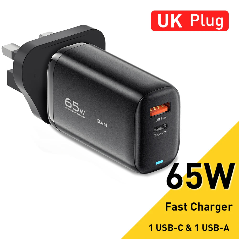 Chargeur rapide GaN 65W USB-C | Adaptateur secteur pour ordinateur portable et téléphone – ZAIYNE