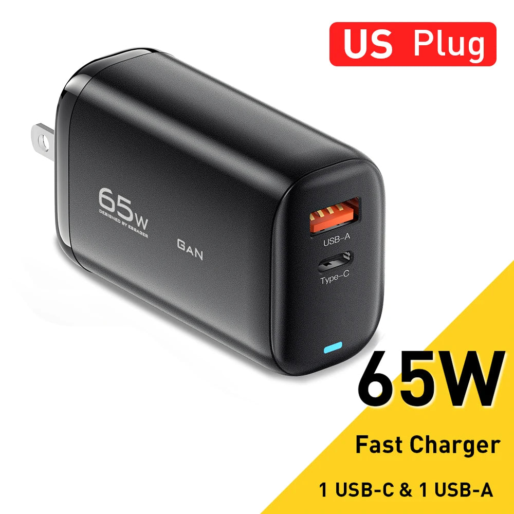 Chargeur rapide GaN 65W USB-C | Adaptateur secteur pour ordinateur portable et téléphone – ZAIYNE