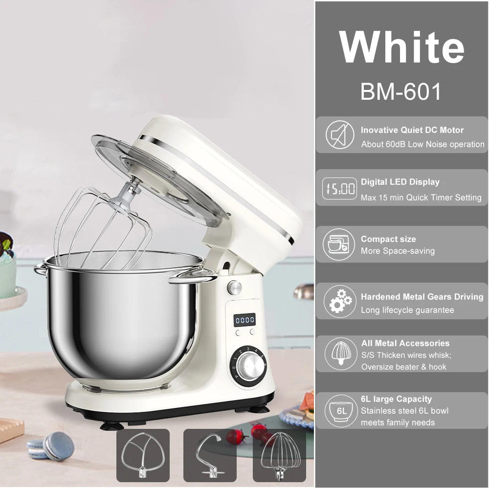 Robot pâtissier BioloMix 1200W avec bol en acier inoxydable de 6L – Prise UE